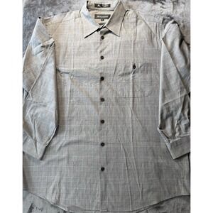 Brandini Mens Gray Windowpane Plaid Dress Shirt Button Down Long Sleeve Size LT
